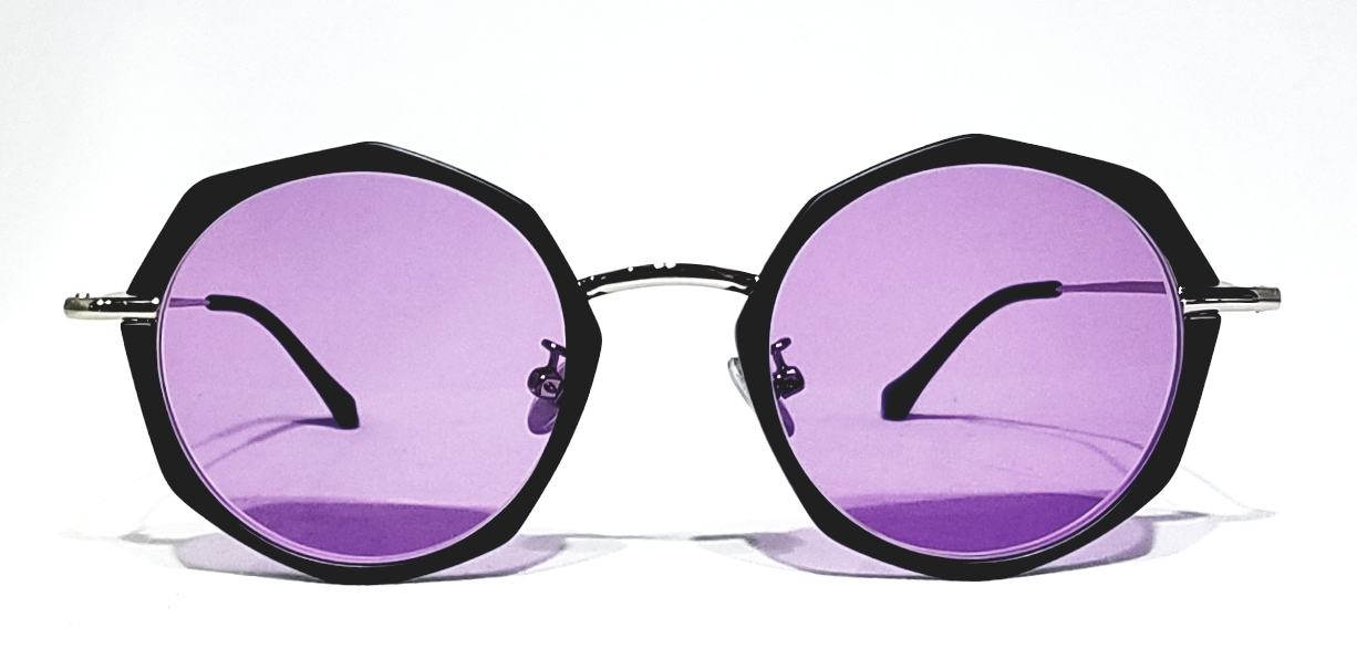 geometric glasses with purple tint